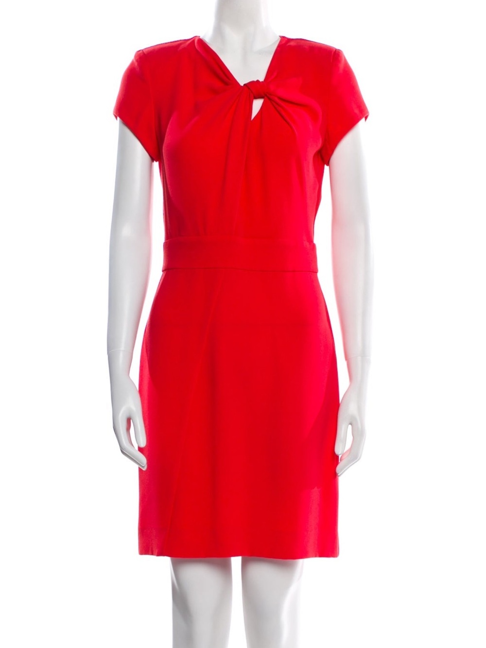 Maje Red Front Bow Knot Midi  Dress Size 40 /L Shoulder Pads Cap Sleeve Cocktail